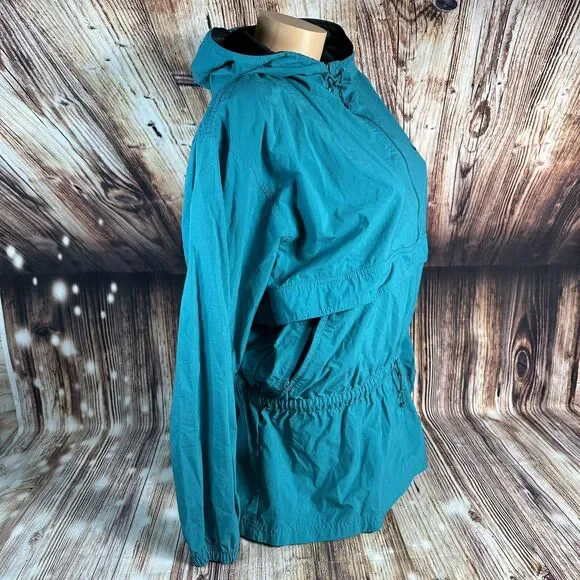 Vintage 90s Nike Womens Size Medium Teal Hooded 1/4 Zip Windbreaker Jacket Coat - Picture 2 of 11